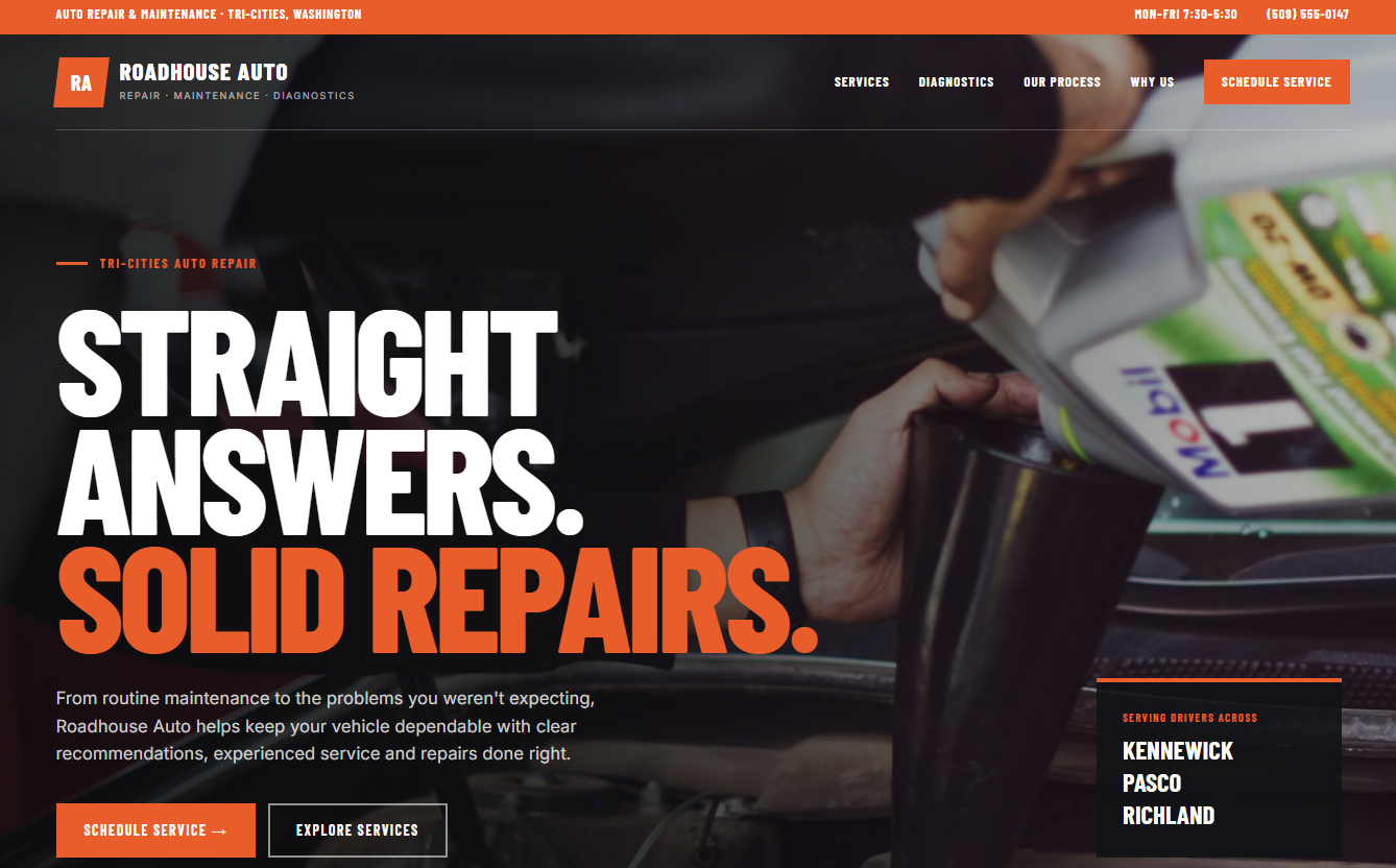 Auto repair website design concept