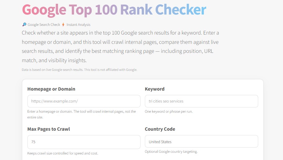 ANJ Digital Google Top 100 Rank Checker